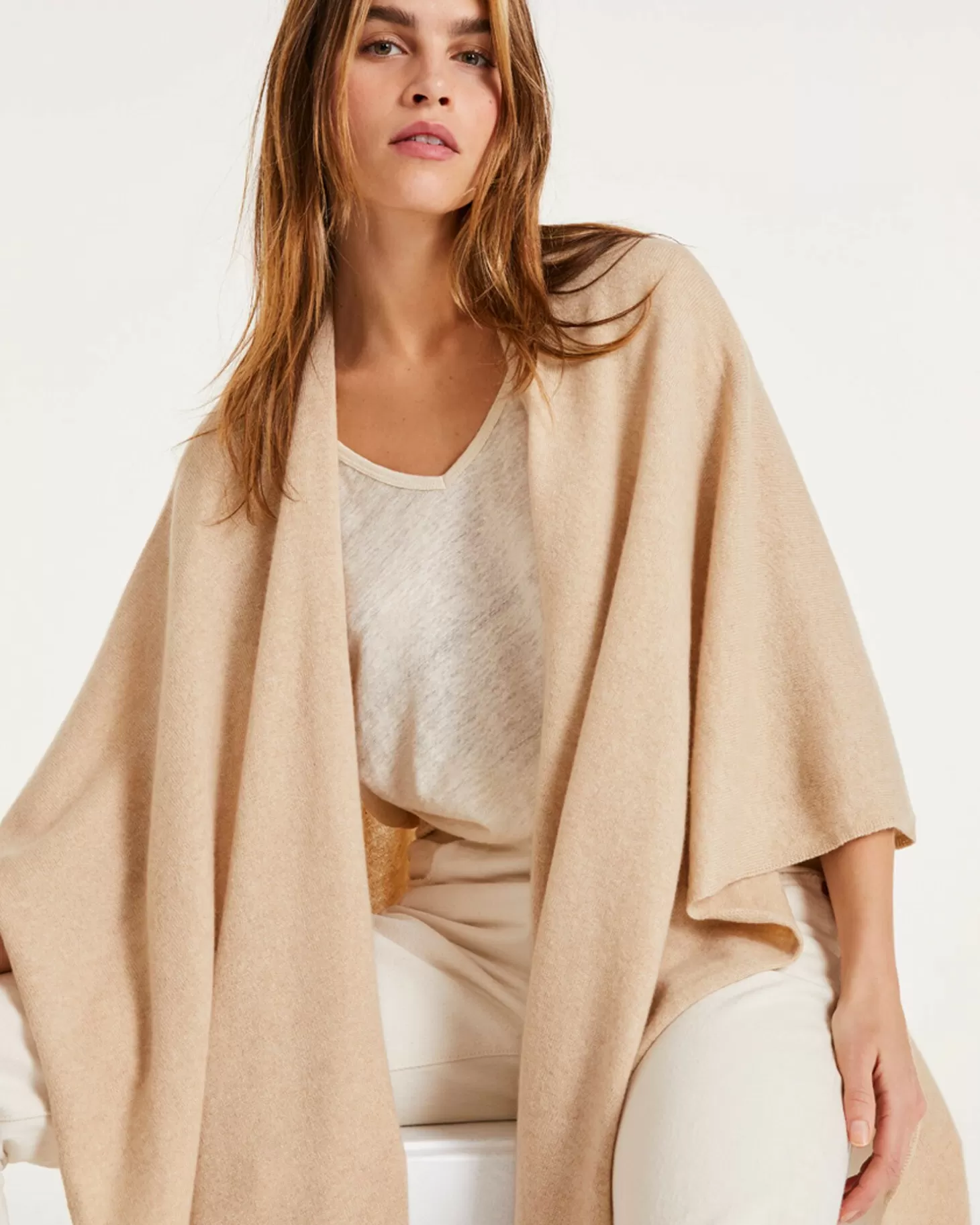 Femme Kujten Capes & Ponchos*Cape Cachemire Col Chale Unie, 2 Fils