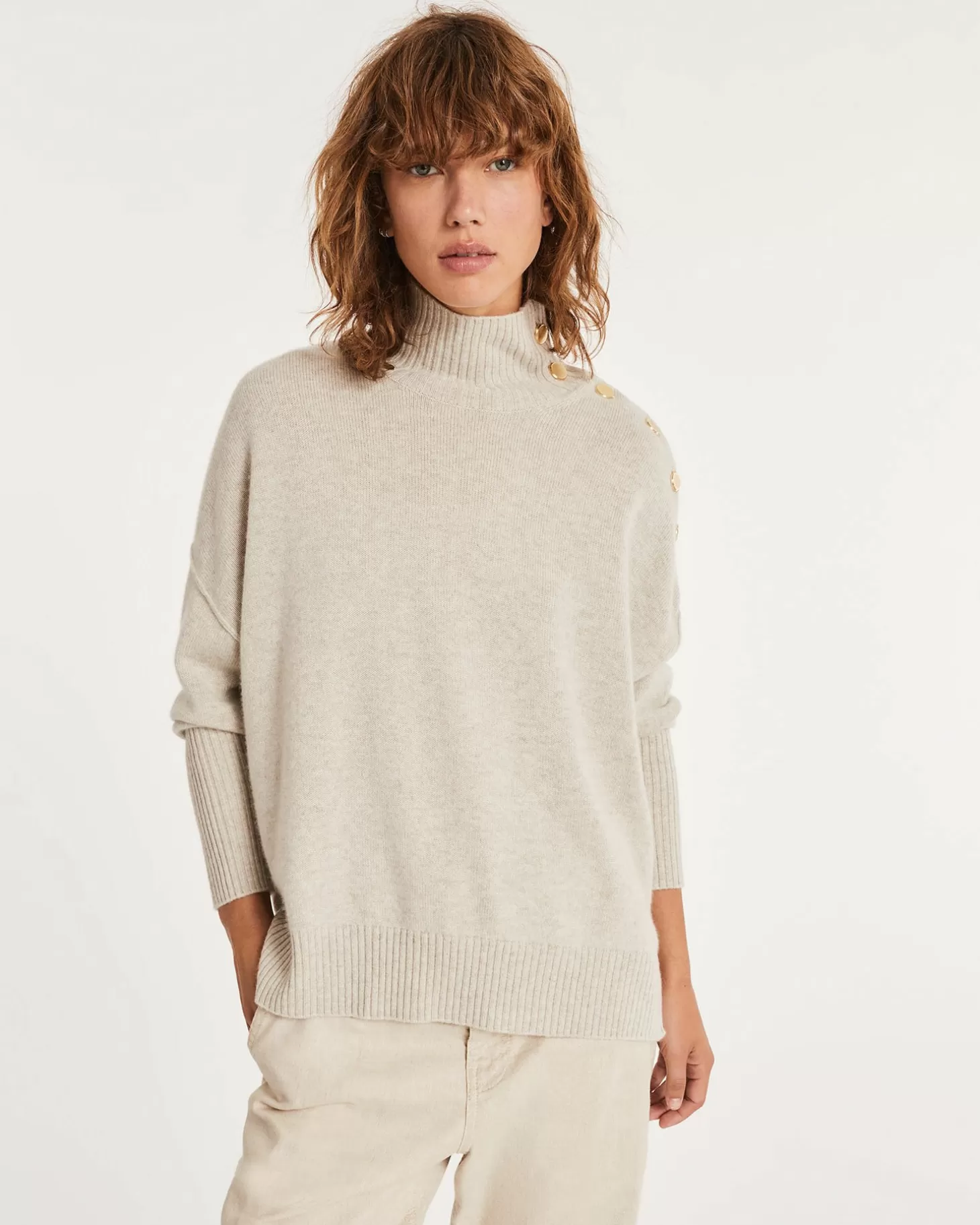 Femme Kujten Pulls & Sweats*Pull Cachemire Col Roule Boutons Gold